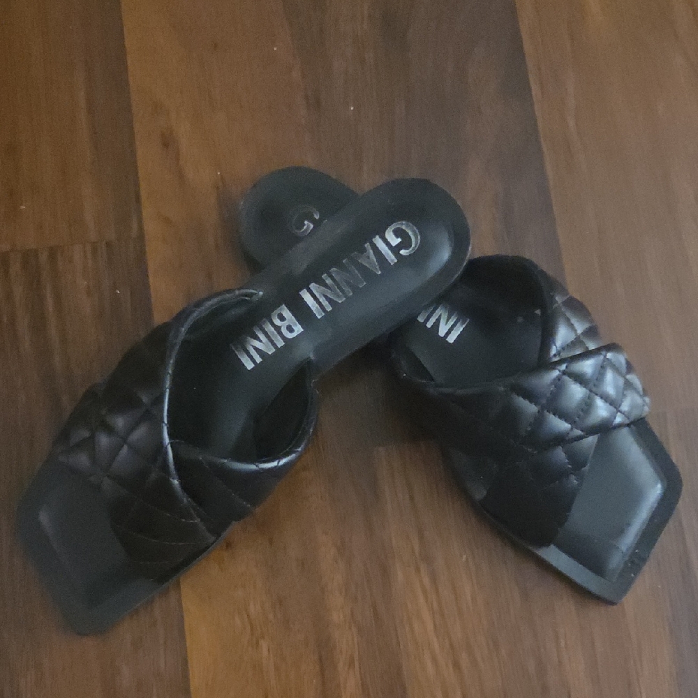 Gianni Bini Black Quilted Slide Sandals